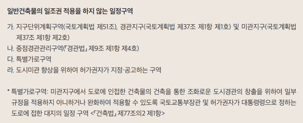 일반건축물의 일조권 적용을 하지 않는 일정구역, 건축법 제77조의2 제1항