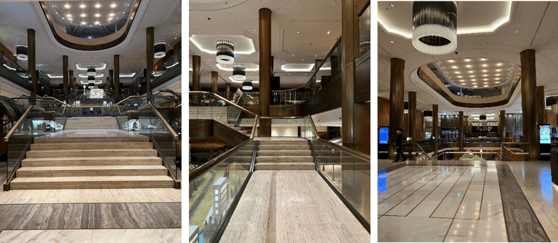 지하 1층(LL, Lower Lobby)에서 메인 로비(ML, Main Lobby)로 이어지는 계단의 시퀀스. 오르내리며 주변을 돌아보고, 잠시 멈추어 다시 돌아보고, 곱씹어 보게 만드는 공간이다. ©본인 촬영