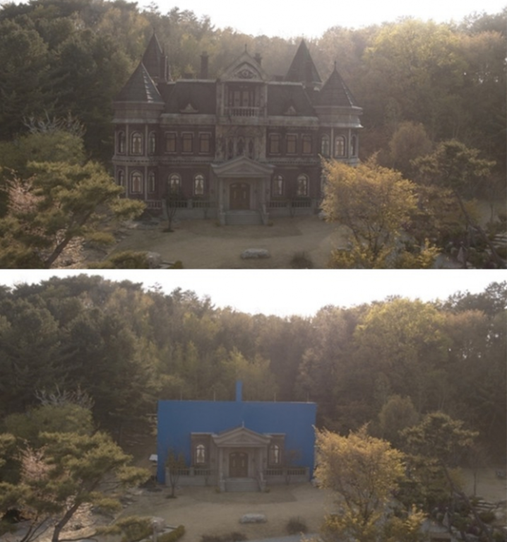 상단 CG처리된 세트장 하단 CG 전 세트장