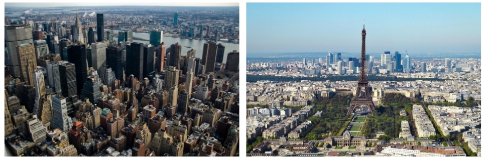 도시의 평면적 밀도 맨하튼, 파리